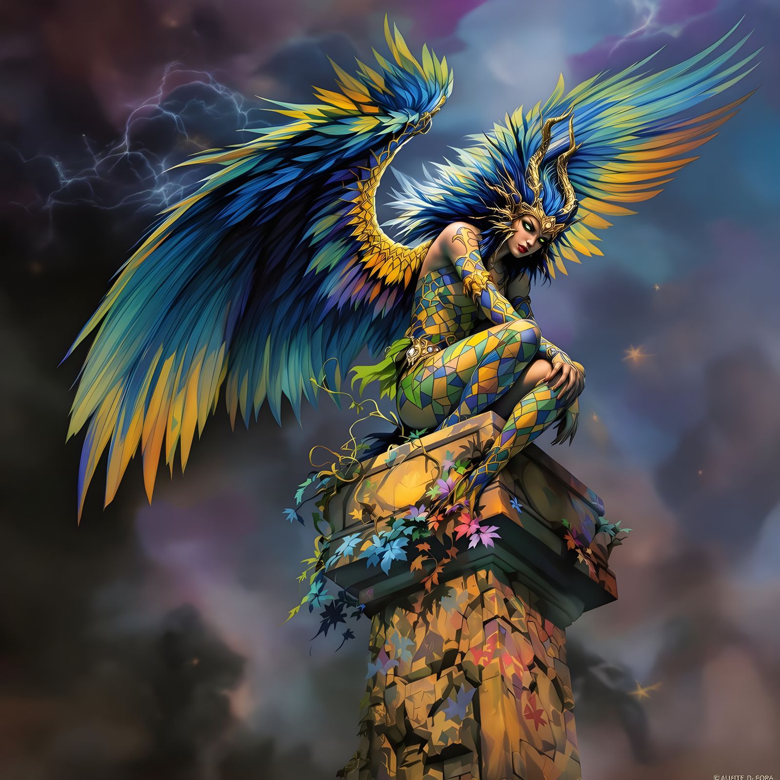 Mythical Harpy Creature in Dark Fantasy Style