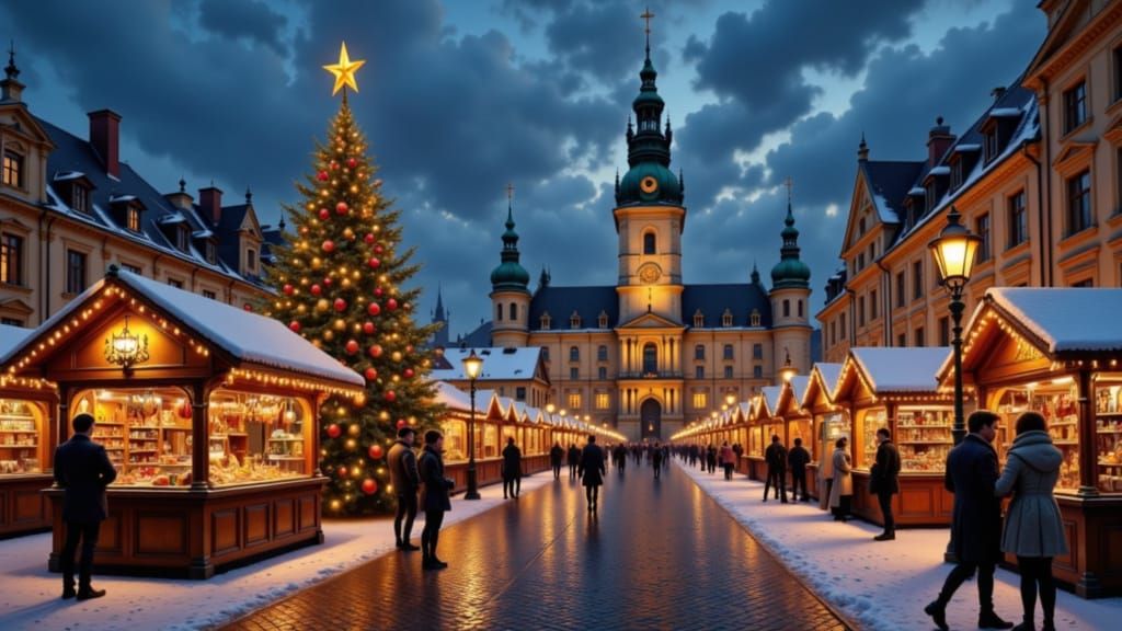 Dresden Striezelmarkt at Night: Festive Christmas Market Sce...
