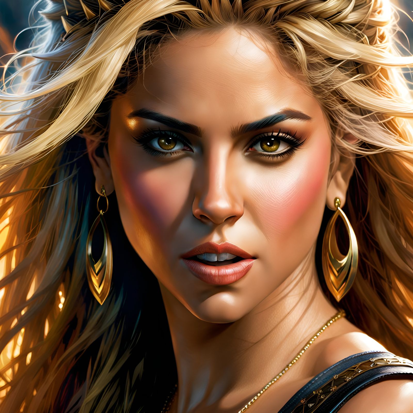 Furious Shakira Portrait in Hyperdetailed Digital Art