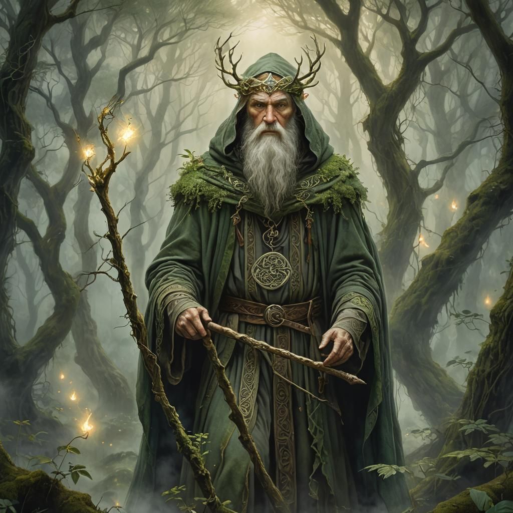 Mystical Druid in Celtic Forest Digital Art
