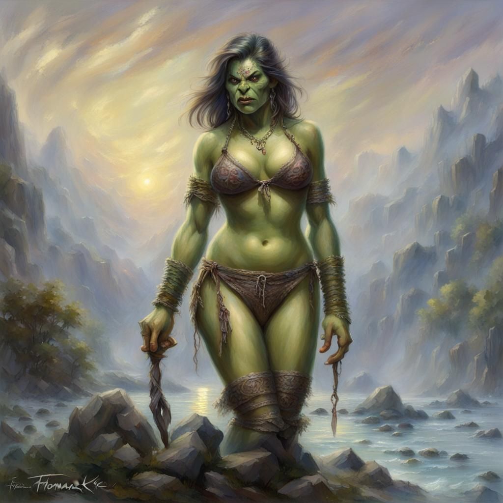Female Orc in Bikini: Ethereal Fantasy Art