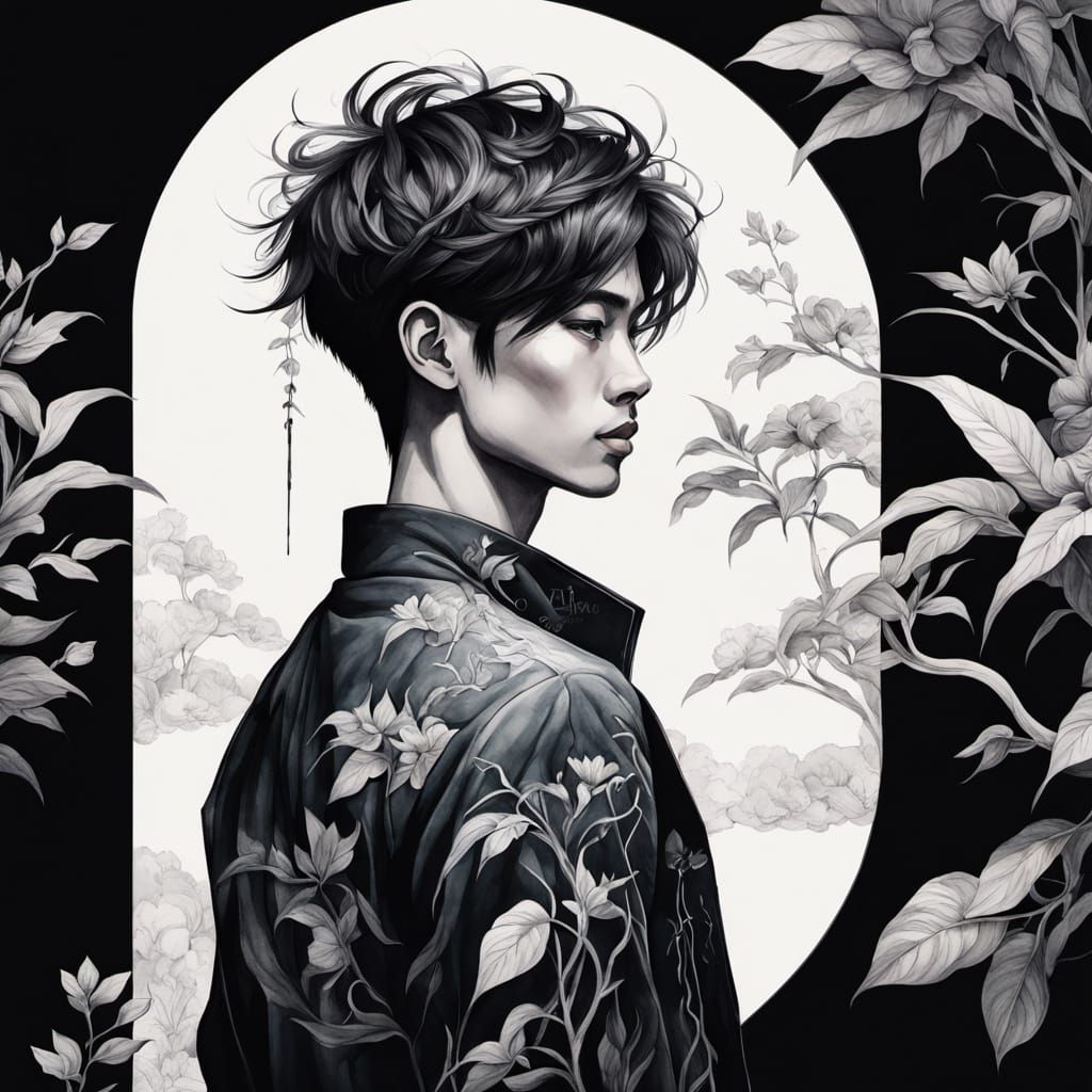 Vietnamese Silhouette Double Exposure in Watercolor Style