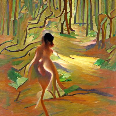 Nude Woman in Sunlit Forest