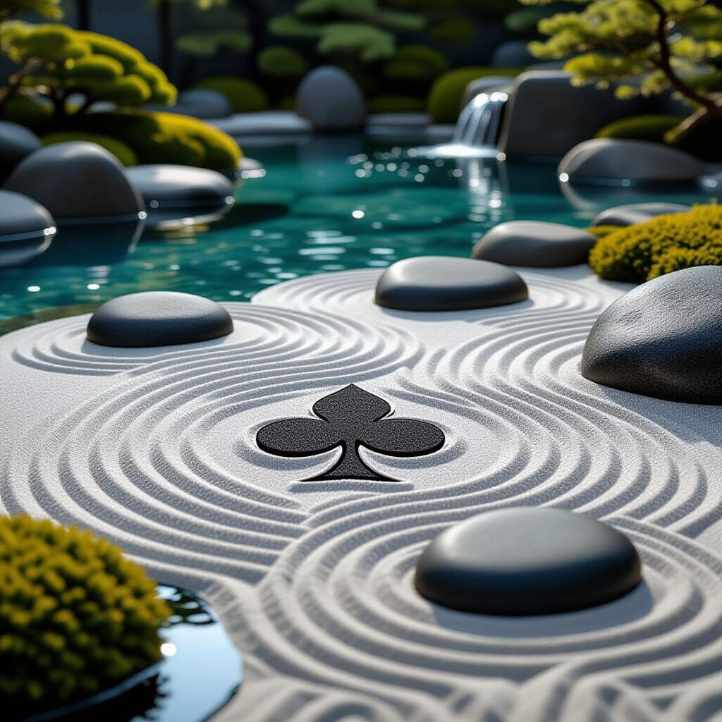 Zen Sand Garden Submerged in Deep-Sea Fantasy Realm