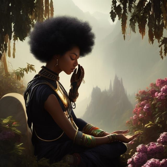 Meditating Girl: Digital Art Portrait