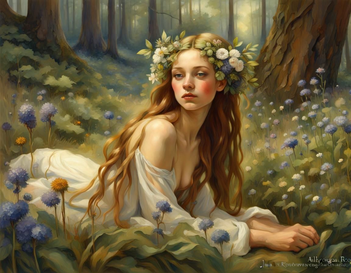 Forest Nymph in Fairy Village: Acrylic Art