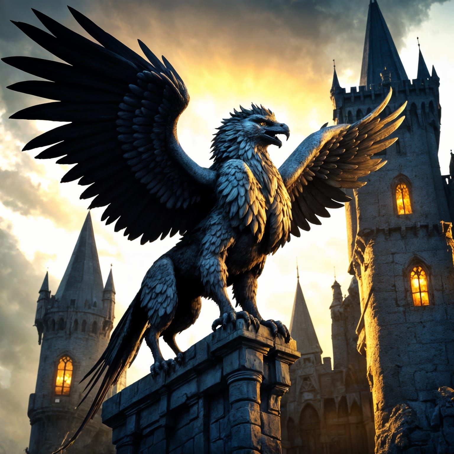 Mythological Griffin in Gustave Doré Style