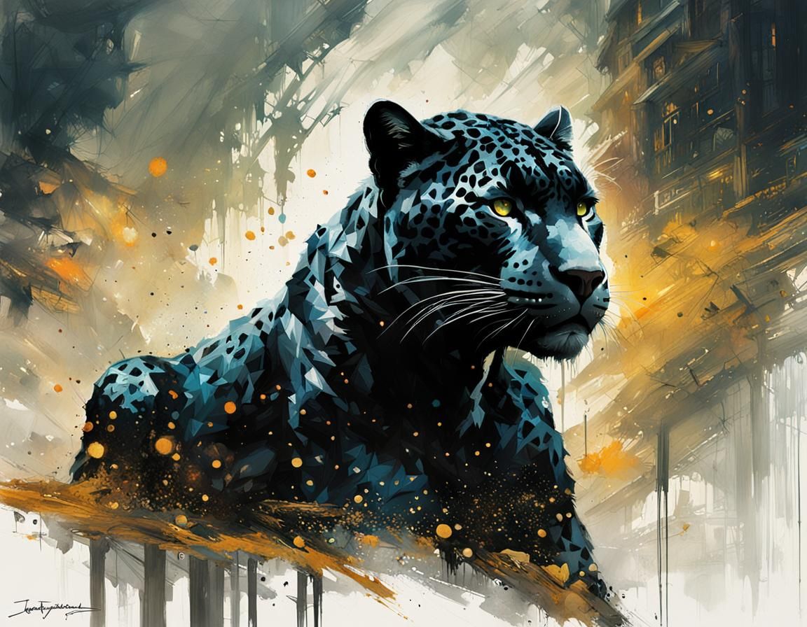 Black Jaguar in Digital Pointillism Style
