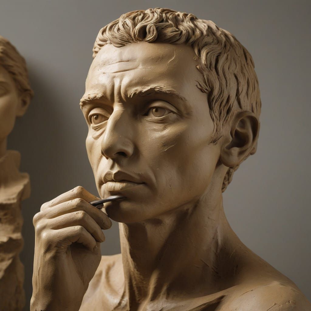 Serene Clay Sculpture in Mid-Creation with Artistic Tools