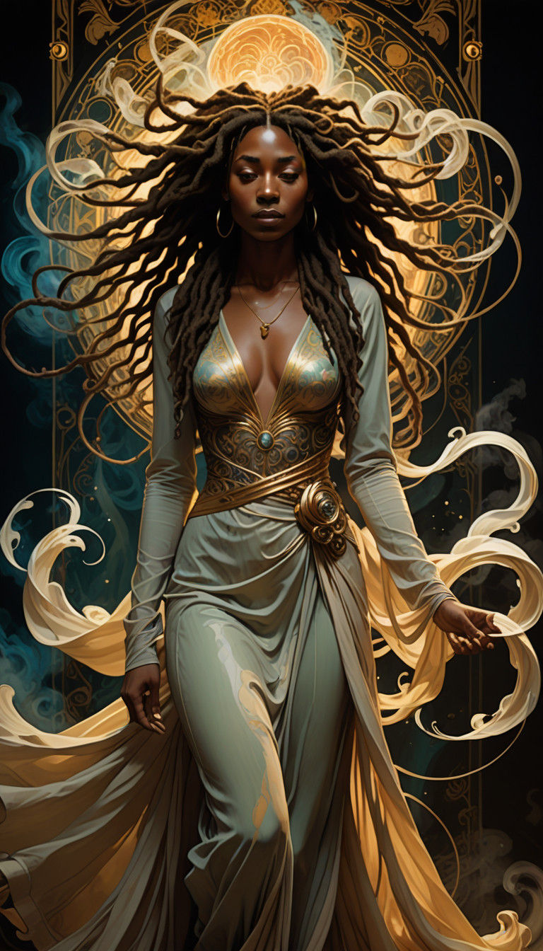 Elegant Dreadlock Rasta Woman in Art Nouveau Style