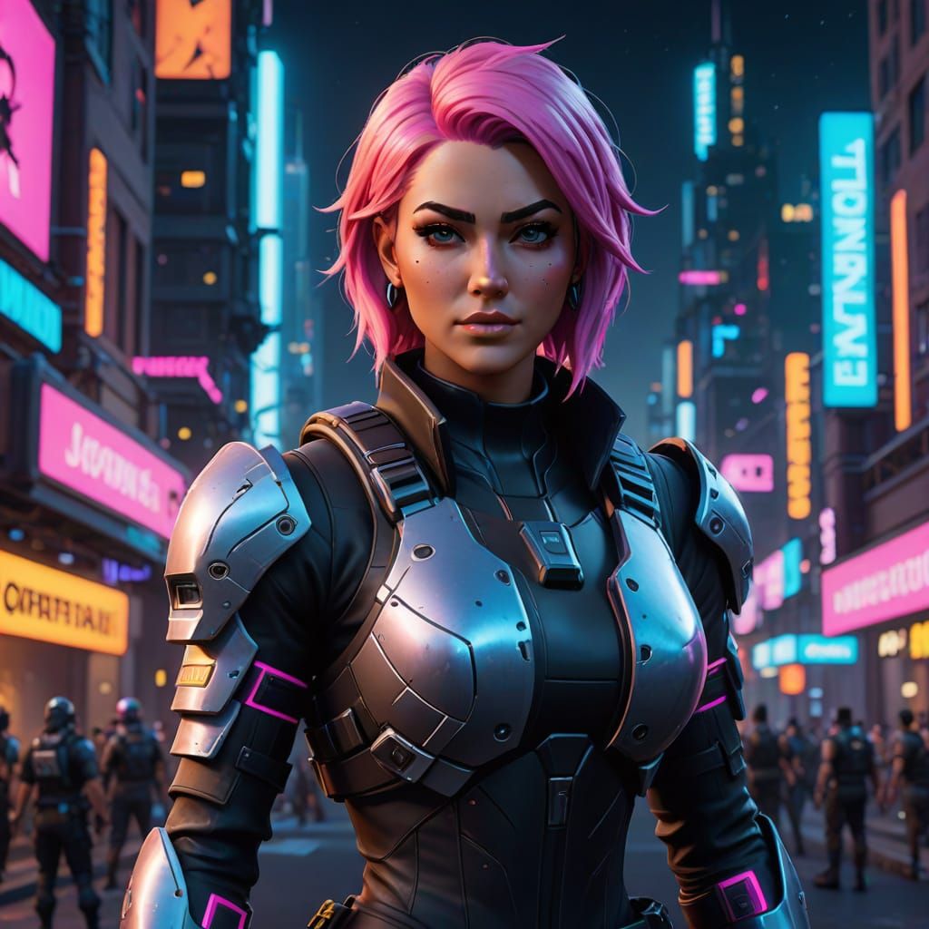 Heroic Fortnite-Inspired Fantasy Warrior with Pink Hair