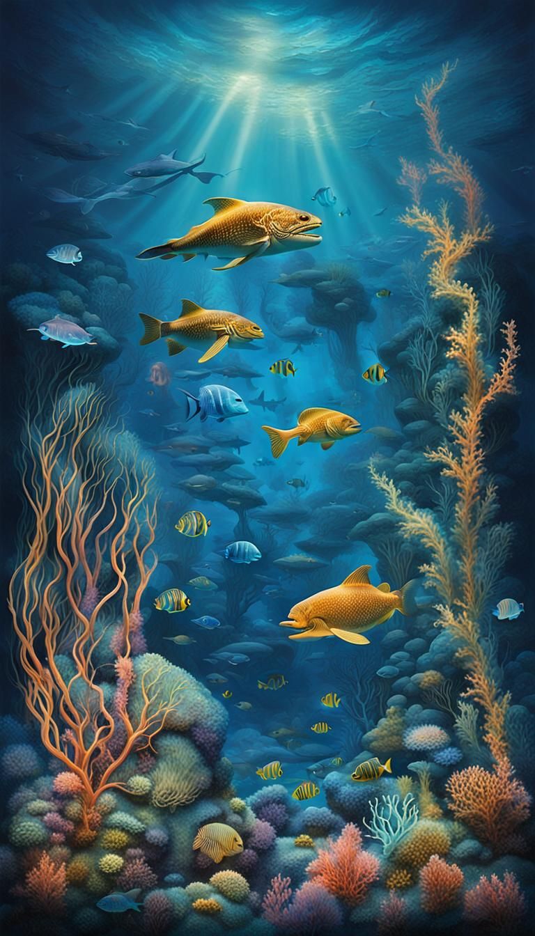 Bioluminescent Sea Creatures in an Underwater World