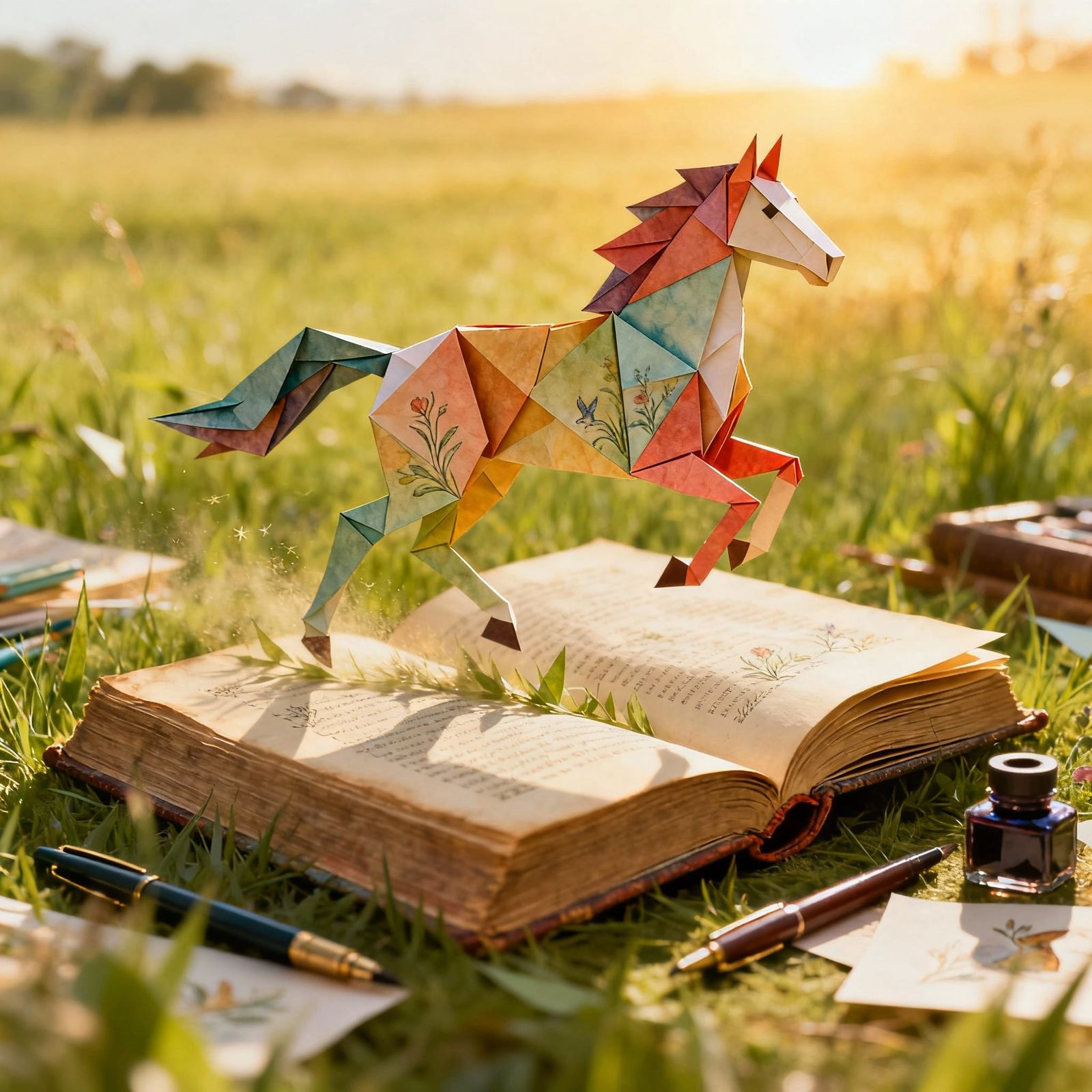 Origami Horse Emerging From Antique Book