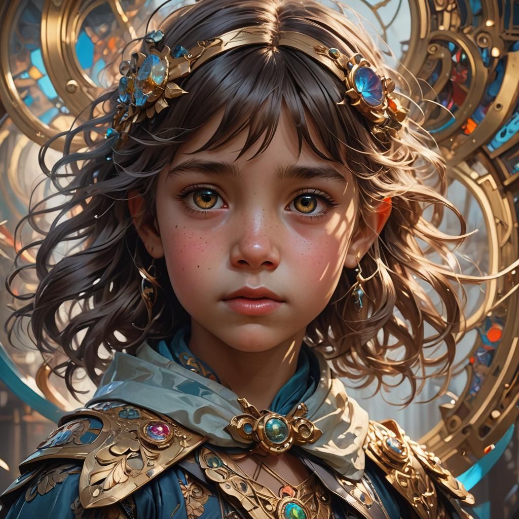 Detailed Portrait of Child in Art Nouveau Style