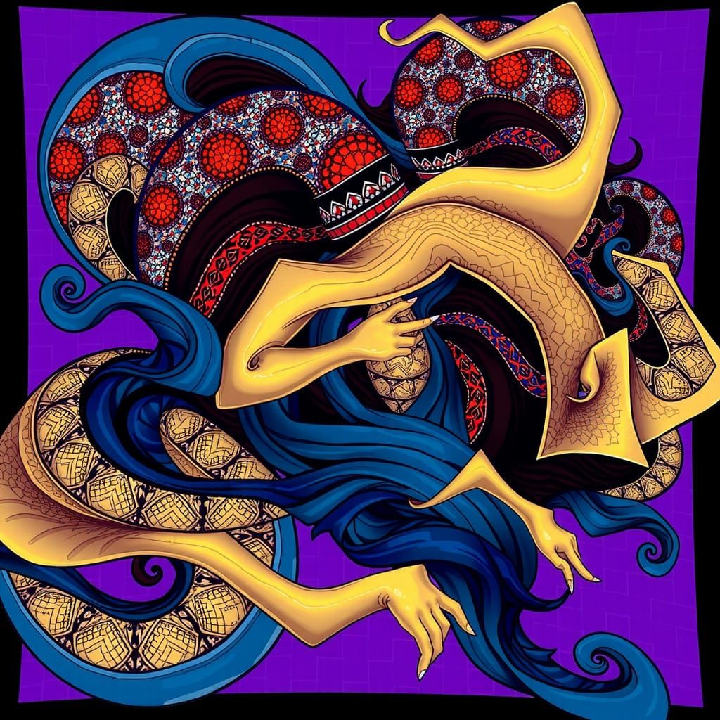 Fractal Mosaic Hair in Photorealistic Cloisonné Style