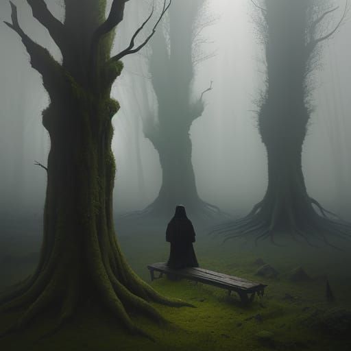 Mystical Primeval Forest Scene in a Gothic Atmosphere
