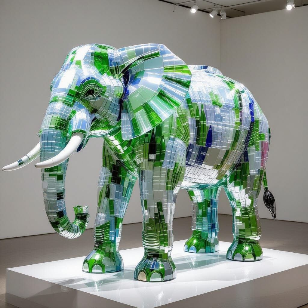 Elephant Sculpture Made of Plastic Bottles