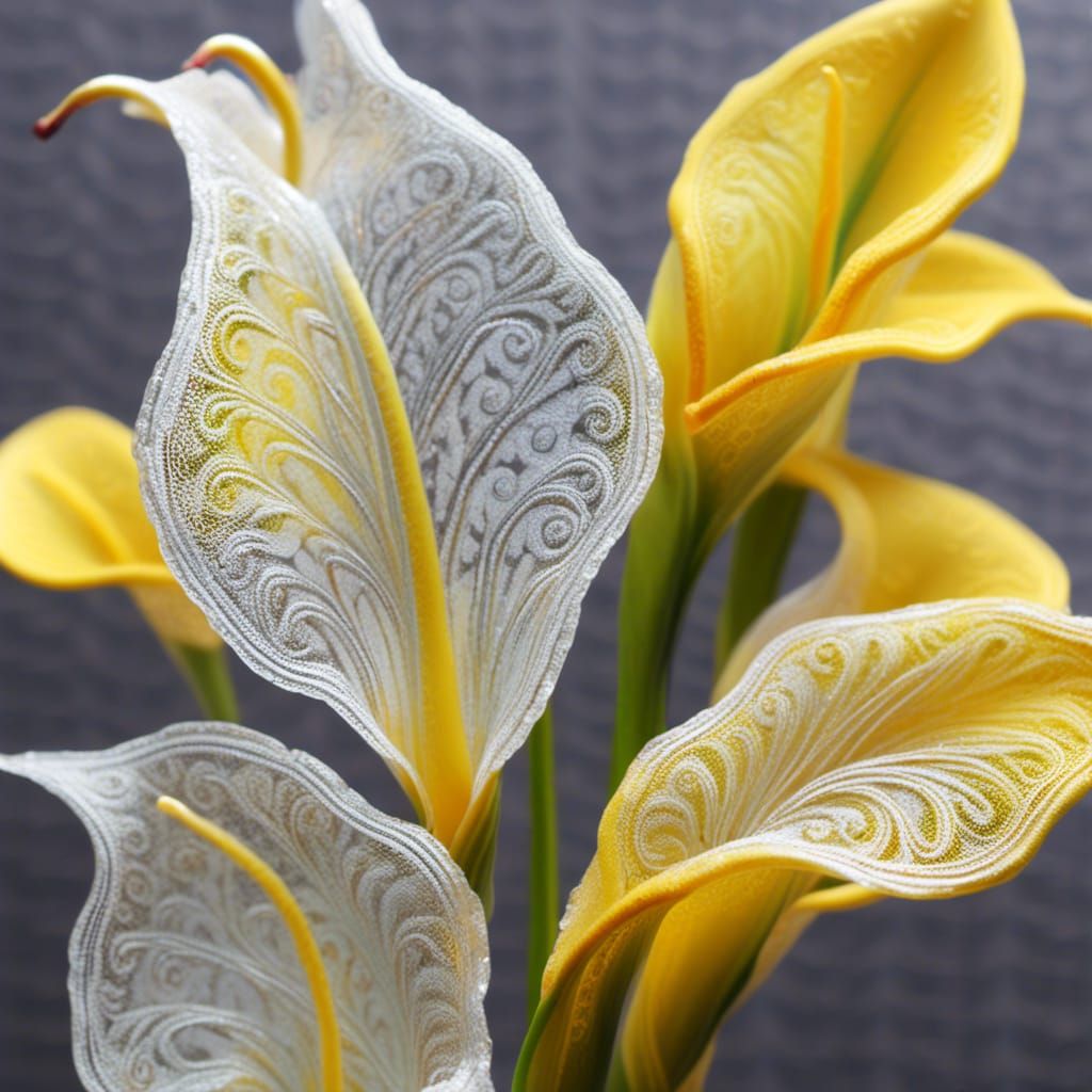 Icy Yellow Calla Lilies in Filigree Design