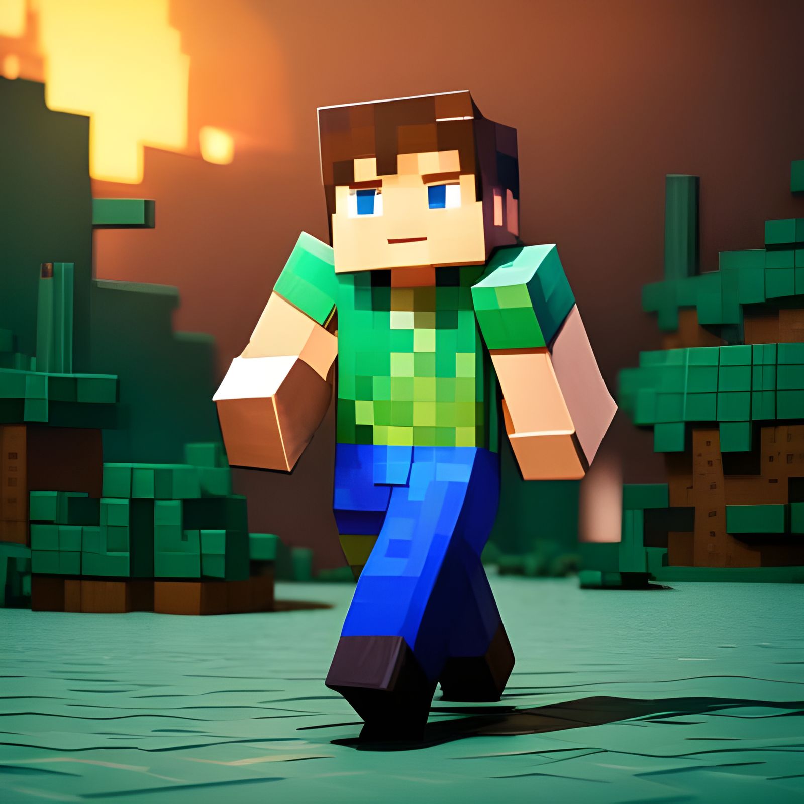 Minecraft's Steve in Cubist Pixel Art