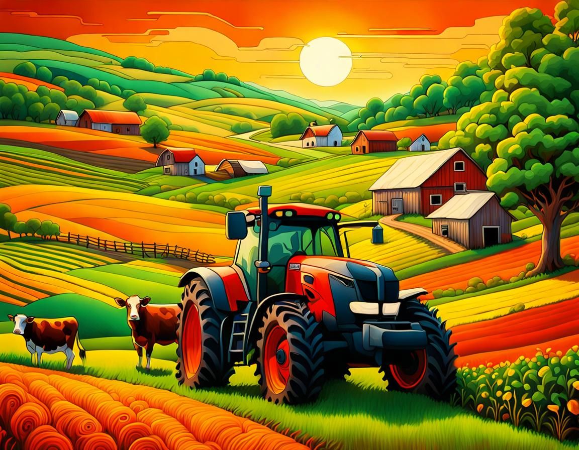 Farm Life Naive Style Oil Painting