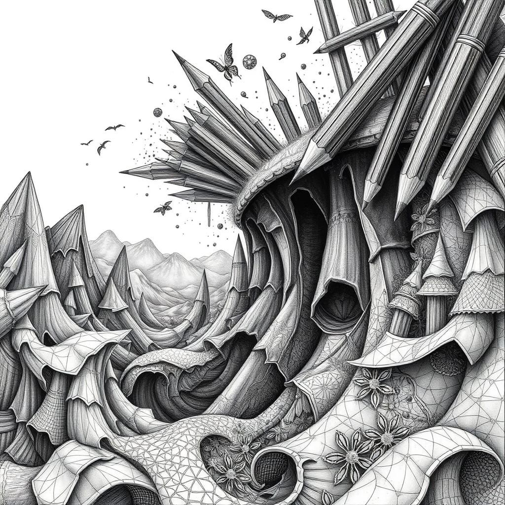 Abstract Landscape Formed From Bending Pencils