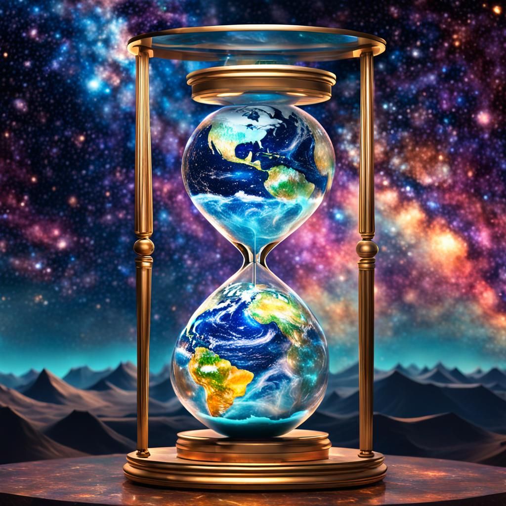 Hourglass of Continents in Cosmic Space: 3D Art
