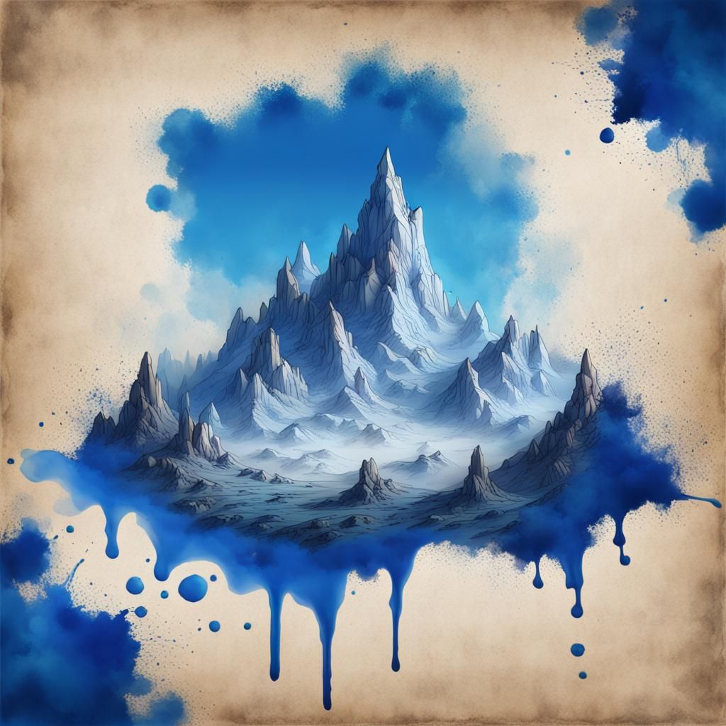 Mountains on Parchment with Ink Splatters