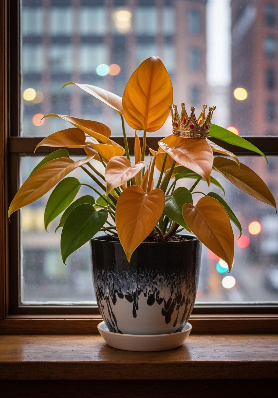 Philodendron with Jeweled Crown on Vintage Sill