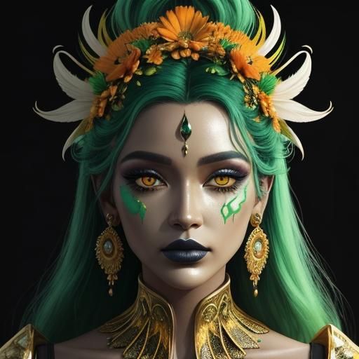 Candy Art Woman with Gold Skin and Peacock Feathers