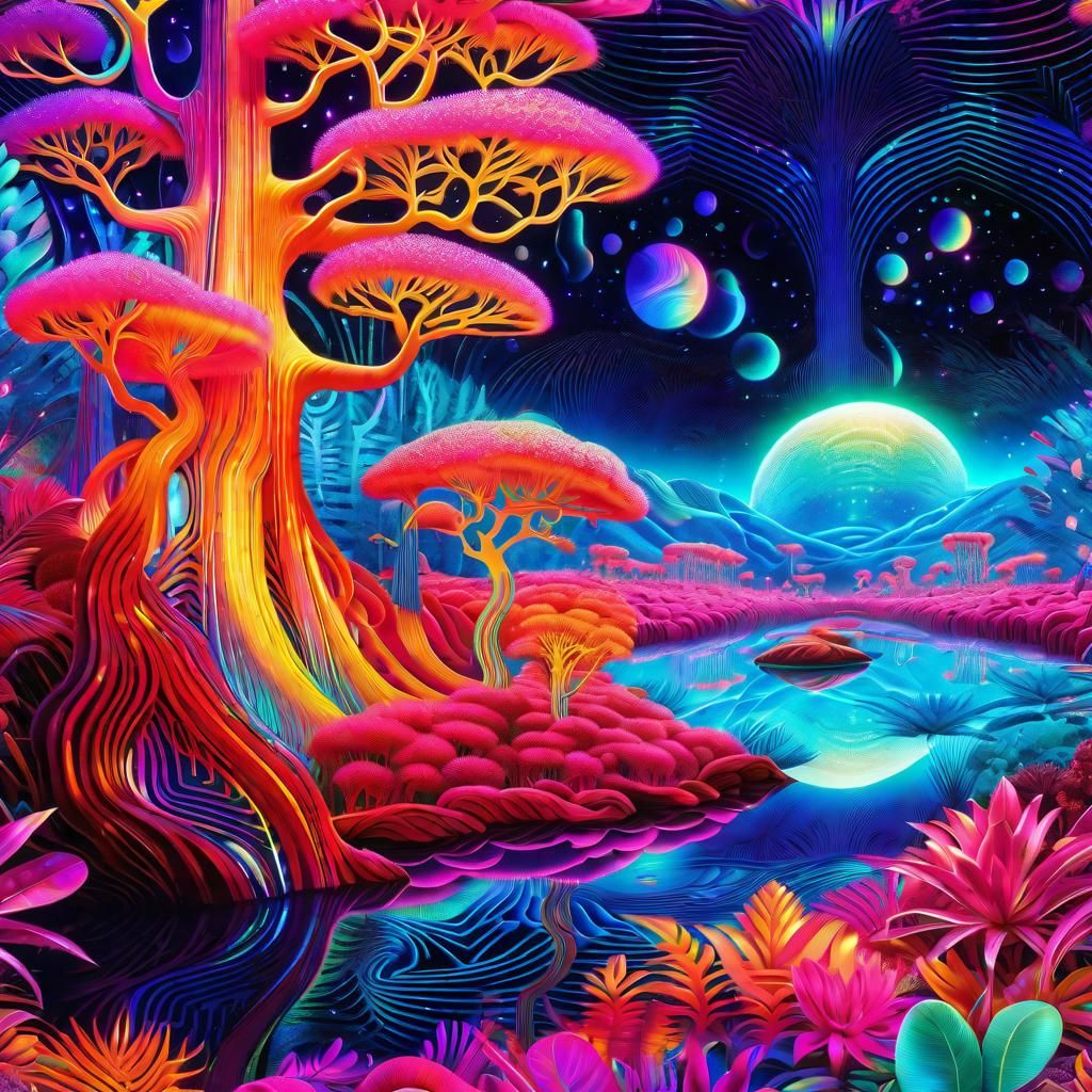 Psychedelic Mangrove: Holographic Astral Illustration