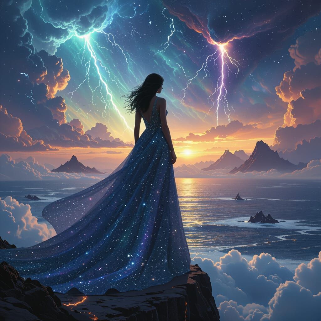 Cosmic Ocean Storm-Beings in Aurora Style