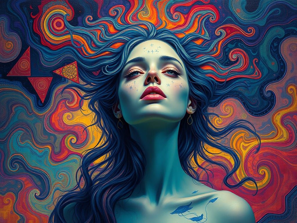 Surrealist Goddess in Salvia-Inspired Dreamscape