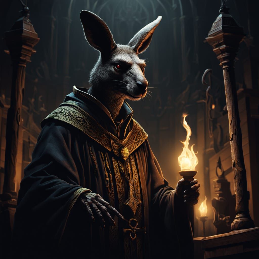 Dark Fantasy Kangaroo Court Illustration in Gothic Style