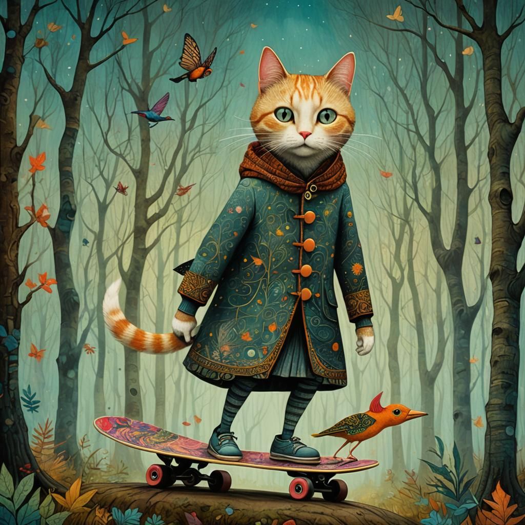 Dreamlike Woman-Cat in Art Brut Style