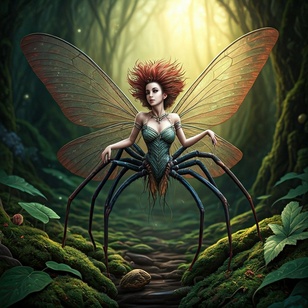 Spider Fairy in Magical Forest, Ethereal Art