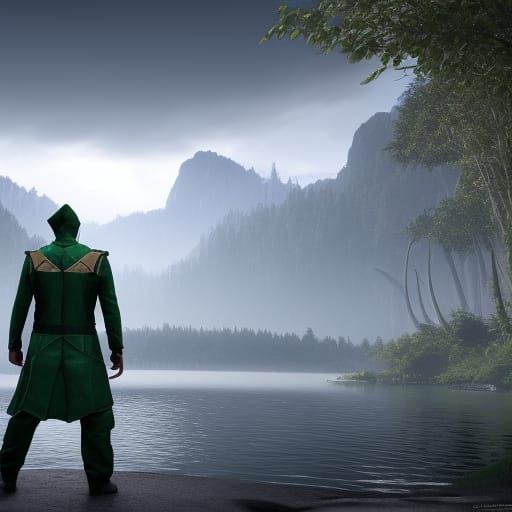 Hyperrealistic Green Arrow in Unreal Engine Style