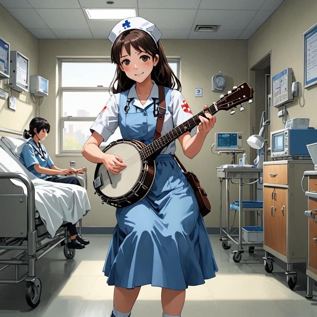 Anime Nurse Plays Banjo in Hospital