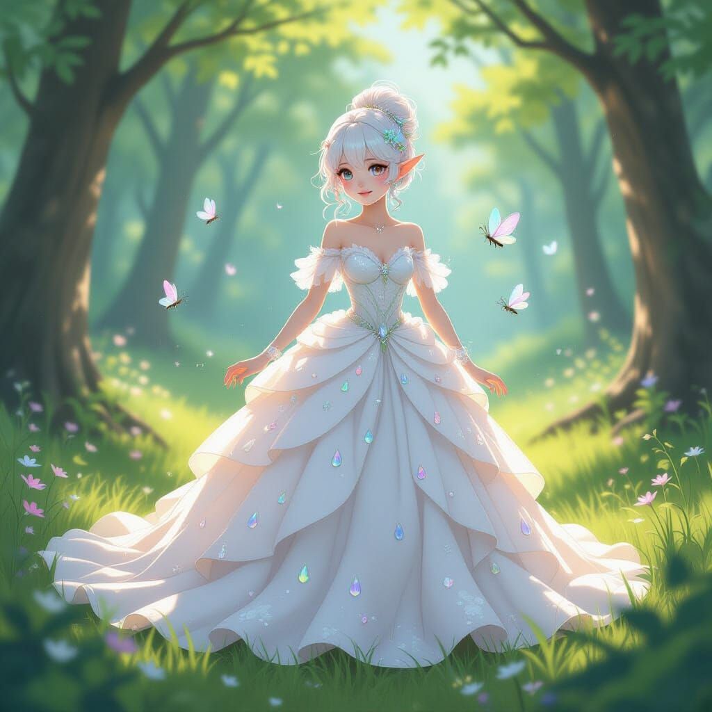 Ethereal Fae in Spun Sugar Gown in Magical Forest