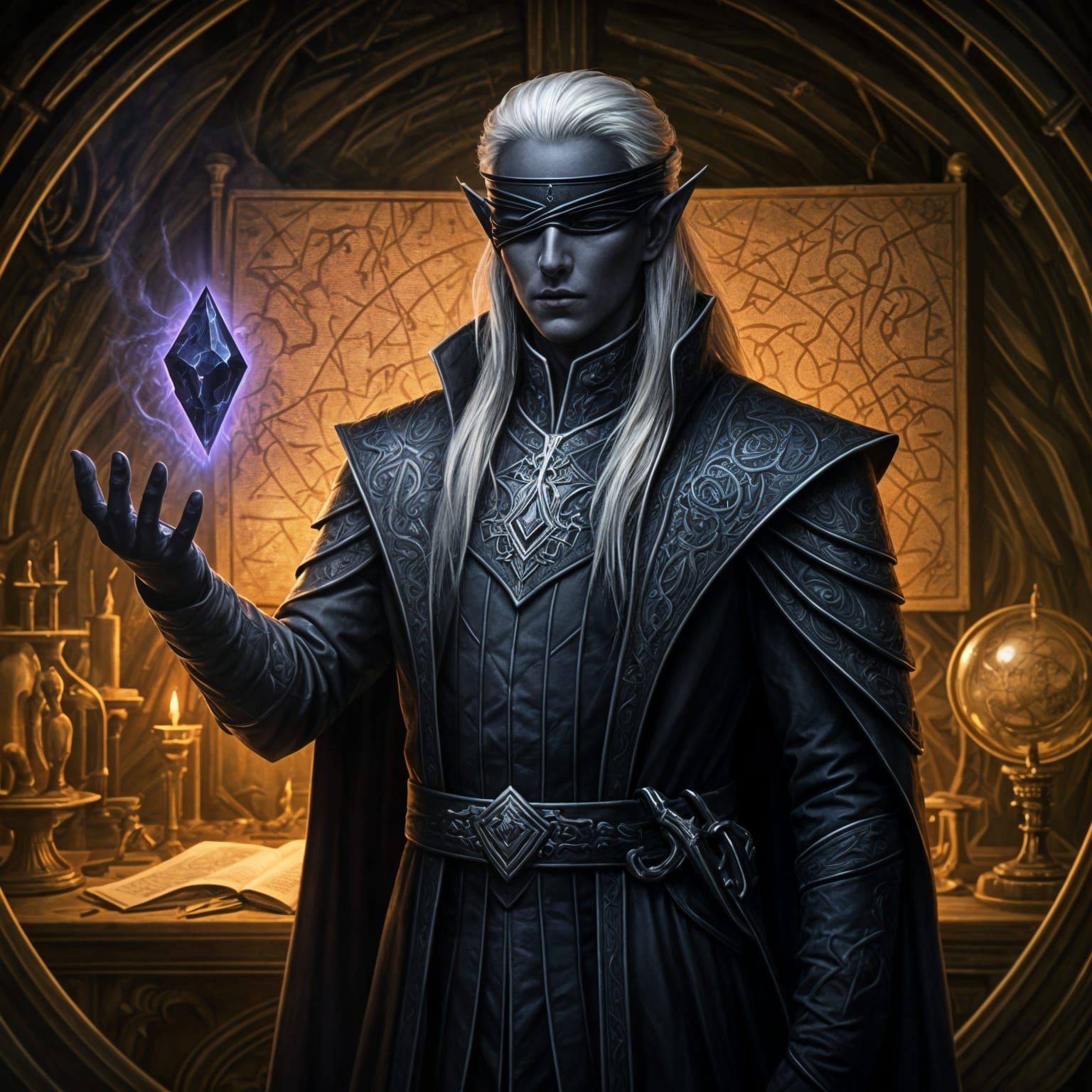 Drow Commander Portrait in Dark Fantasy Style