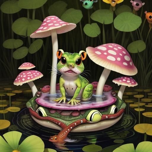 Adorable Kitten-Frog Hybrid in Surreal 3D Pixar Style