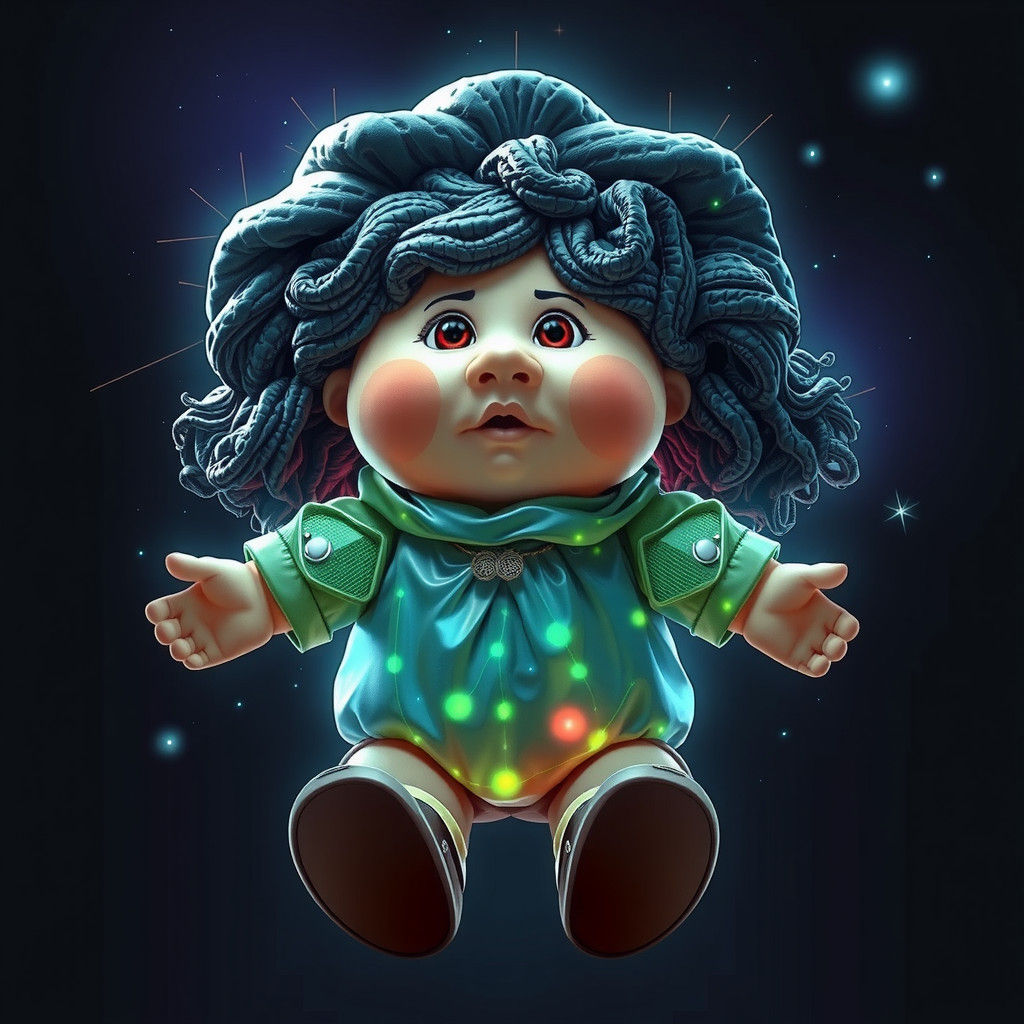 Futuristic Cabbage Patch Kid: Holographic Astral Illustratio...