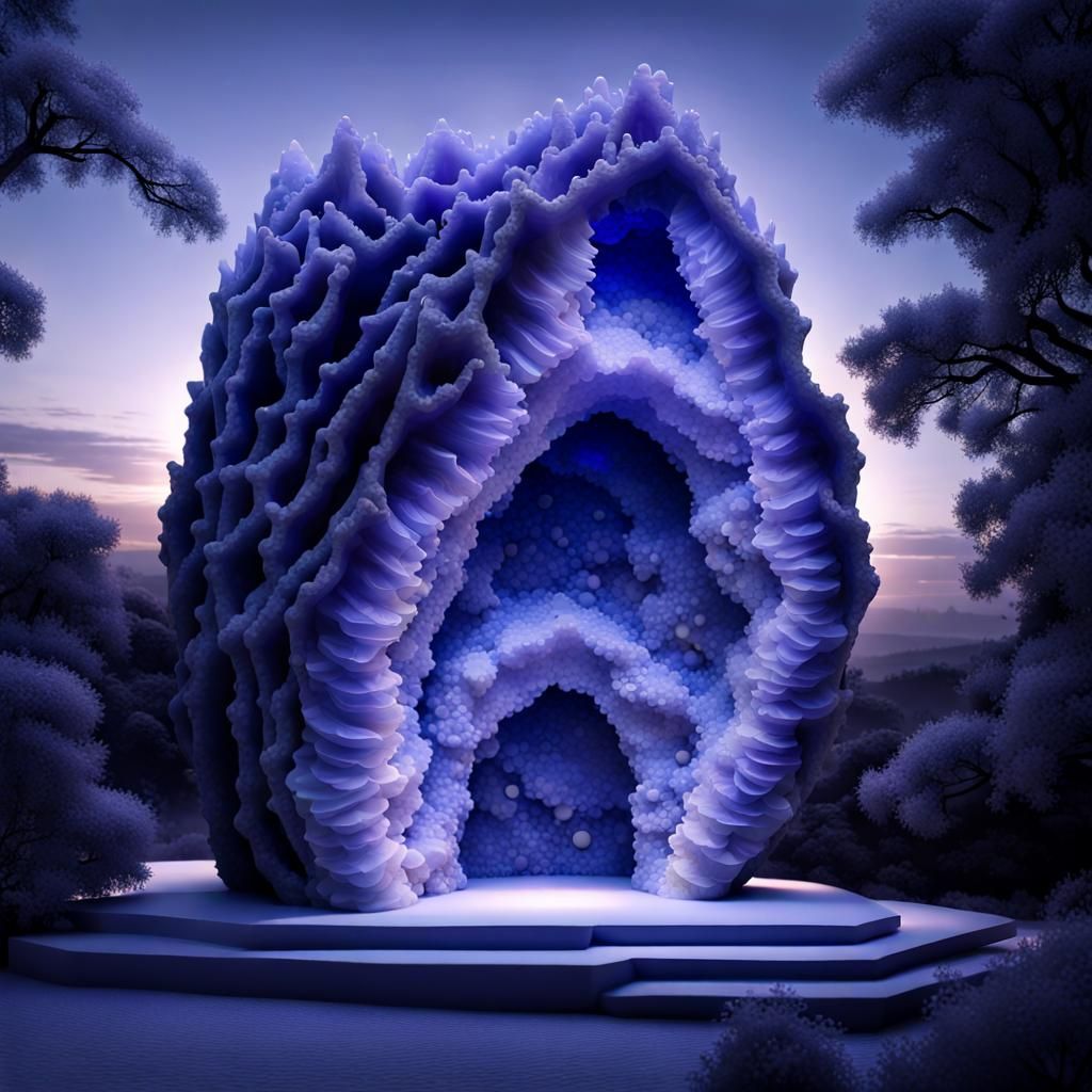 Futuristic Tanzanite Crystal Palace with Climbing Machine