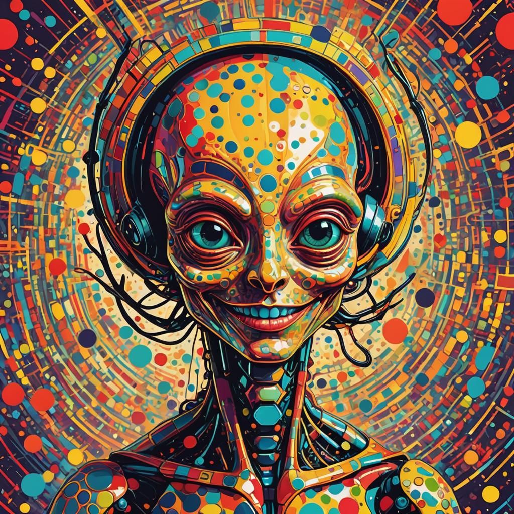 Cute Alien Smiling in Pop Art Style