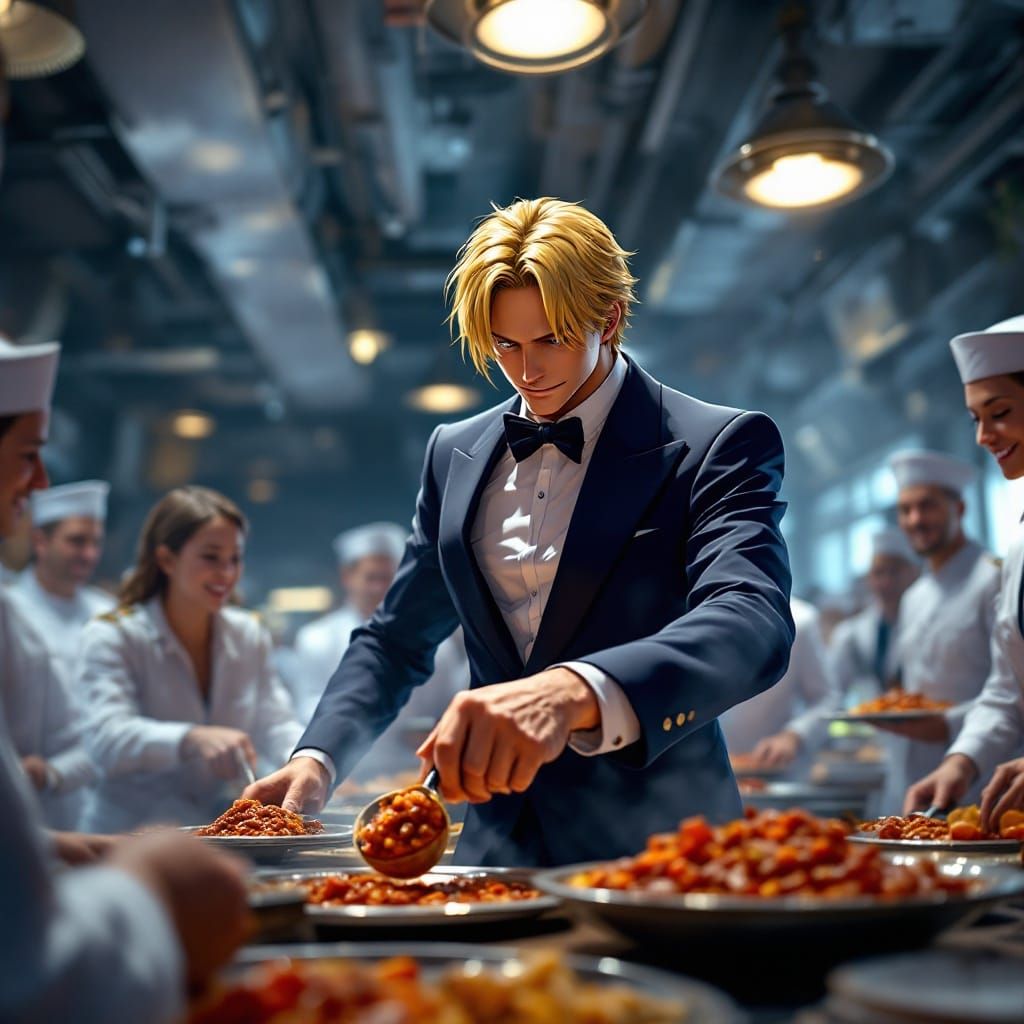 Charismatic Anime-Inspired Sanji in Elegant Tuxedo