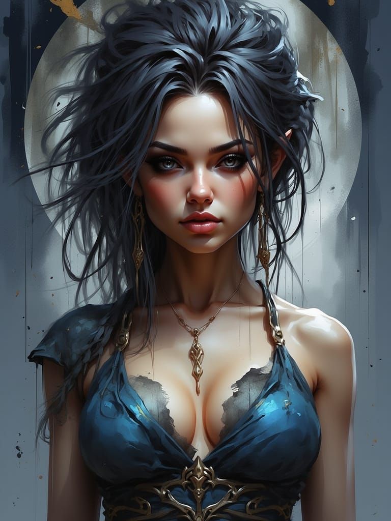 Indigo-Eyed Woman in Dreamlike Surreal Digital Painting