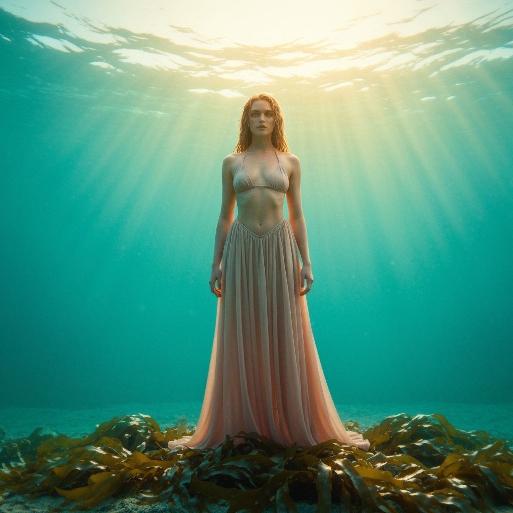 Turquoise-Haired Siren Emerges From the Sea