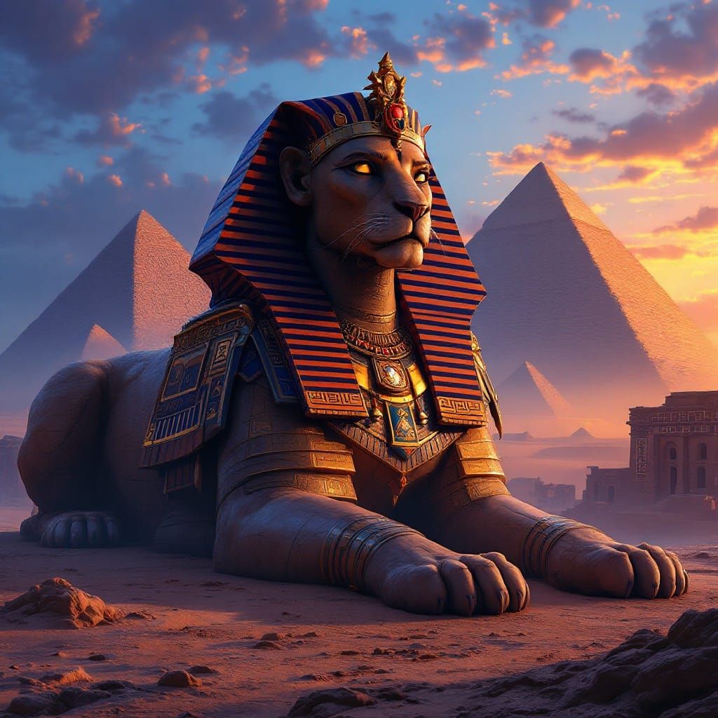 Majestic Desert Sphinx in Golden Twilight