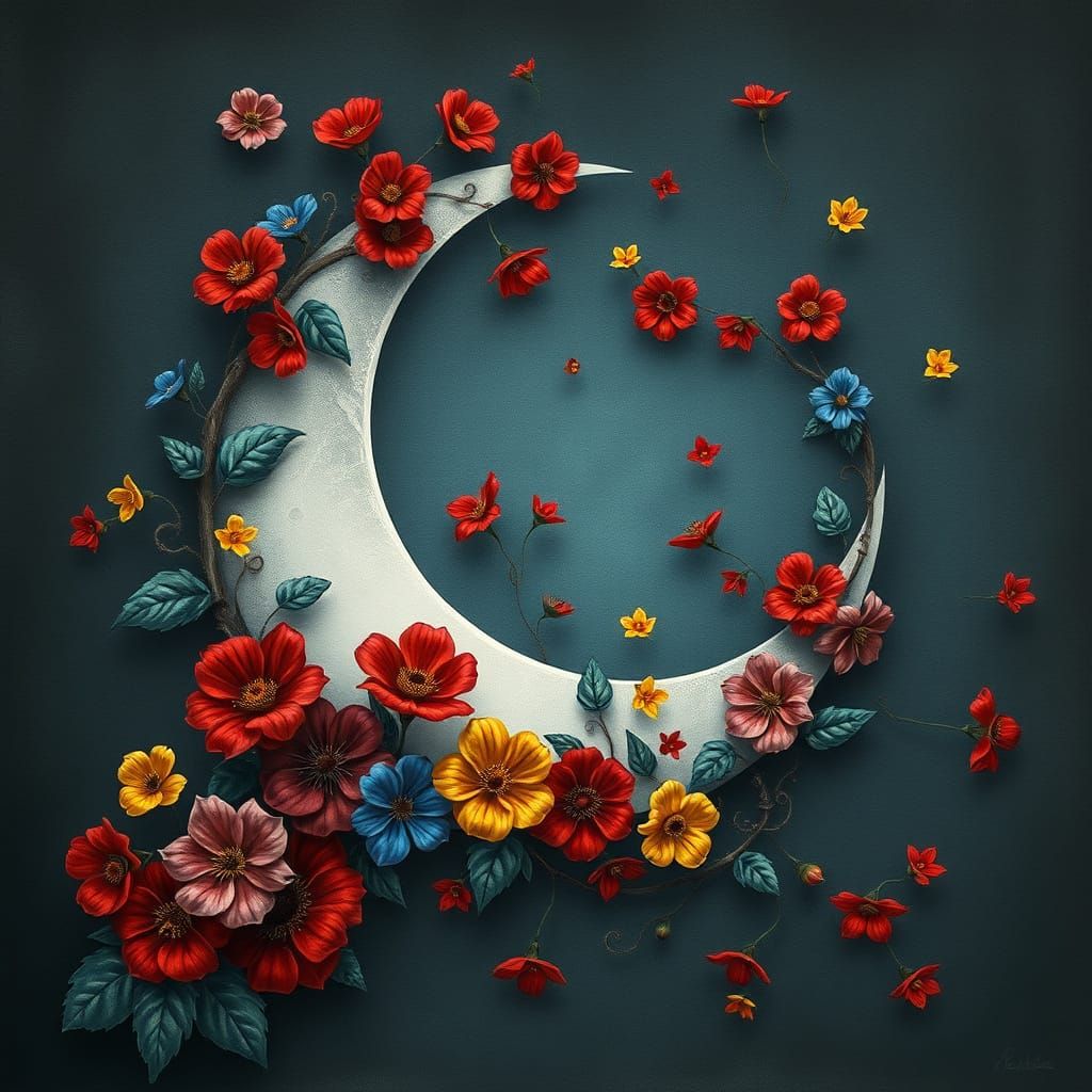 A hauntingly beautiful dark fantasy painting of a crescent m...