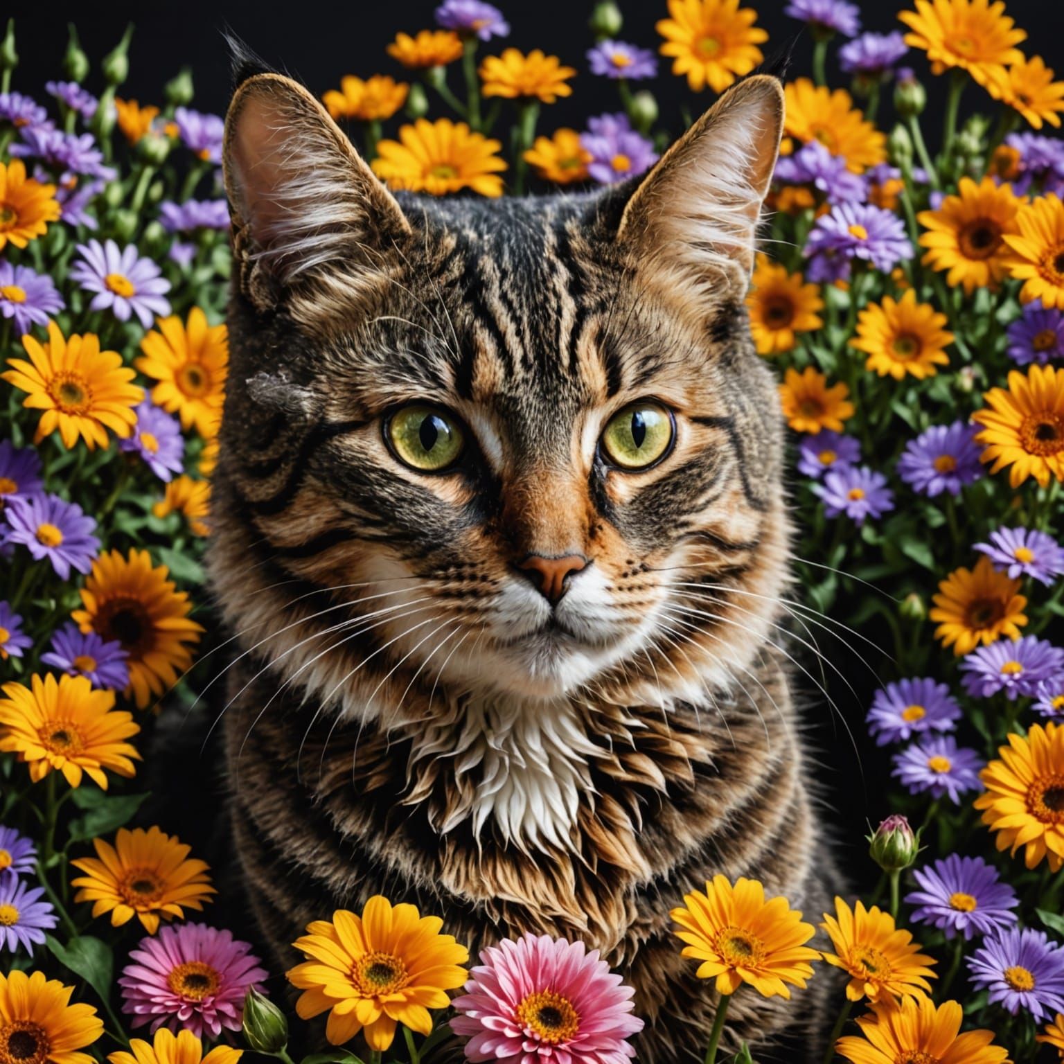Hyperrealistic Cat Made of Flowers