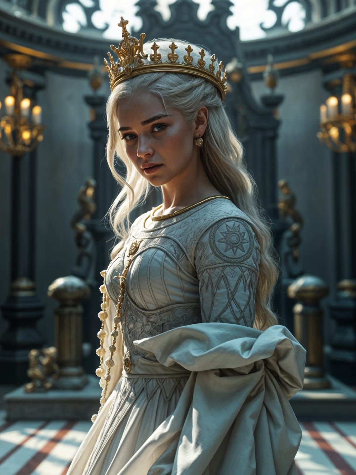 Daenerys Targaryen Portrait in Ornate Throne Room